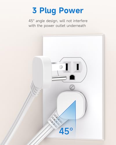 Image of Flat Plug Short Extension Cord 1Ft White Low Profile Adapter 3 Prong Indoor Small Grounded Power Cable Outlet Saver 16AWG 13A 1625W 3 Pack