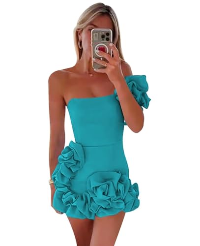 One Shoulder Satin Mini Homecoming Dresses for Teens Short Ruffles Prom Cocktail Evening Party Dress