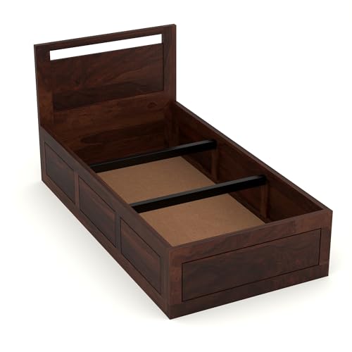 Image of Solid Sheesham Wood Bed 6X3 Single Bed with Box Storage for Bedroom - Single Cot Wooden BedSingle Size for Living Room Guest Room - 12 Month Warranty (Henry Walnut, 6X3 Box)