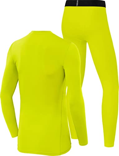 PowerLayer Skins for Boys Kids Base Layer Thermal Long Sleeve Top & Tights Football Compression Set - Lime Punch Top + Lime Punch Tights, 12-14 Years - Image 2