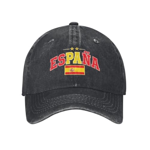 HATAESOPM Homme de Cap, Casquette en Coton 2 étoiles Espagne Drapeau Espagnol, fit(Noir)