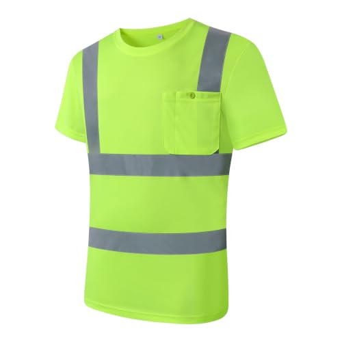 Image of High Visibility Reflective Safety Shirts for Men Women Hi Vis Viz Protective Safety Workwear T Shirt with Pockets for Construction Meet ANSI Class 2(ST190-Yellow-2XL)
