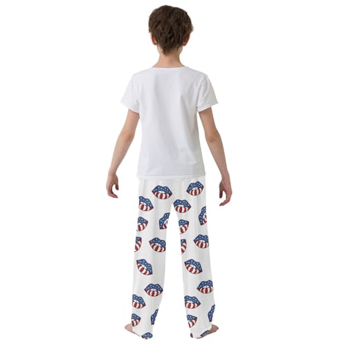 ZZXXB American Flag Lips Print Boys Long Pants Soft Trousers Elastic Waist Kids Lounge Bottoms with Pockets S-XL3