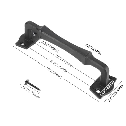 Image of 10 Inch Colonial Tapered Barn Door Handle - Black Cast Iron Pull for Sliding Doors, Gates, Sheds, Fences, Closets - Indoor Outdoor Farmhouse Hardware