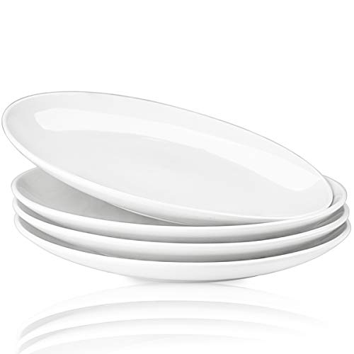 Delling 10'' Perdurable Porcelain Dinner Plates, Natural White Dinnerware Dish Set of 4