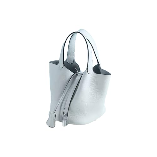 Genuine leather handbag for women with lock design,Versatile bucket bag with inner bag,Basket shoulder bag