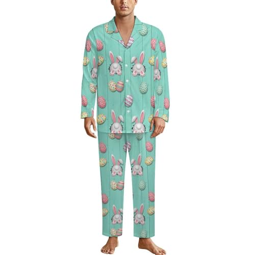 Men's Pajamas Set Sleepwear Pjs, Lightweight Long Sleeve Button Down V Collar Comfy Sleep Sets