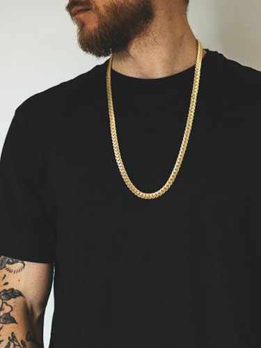 U7 18K Gold Plated Necklace with 18K Stamp Men Jewelry 4 Colors 6 MM - 9MM Wide Snake Chain Necklace,18"-32"