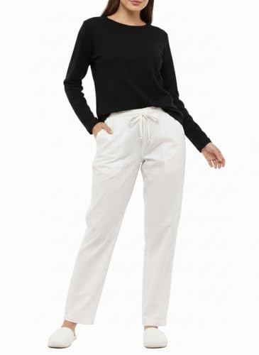 Image of Women's Cotton Linen Solid Lounge Bottom Plus Size Pant Pyjamas for Women Sleepwear Regular Fit Casual Trousers