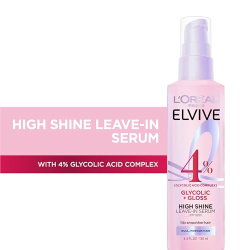 L'Oreal Paris Elvive Glycolic + Gloss High Shine Leave-In Hair Serum, Smooths Dull, Porous Hair Into High-Shine, Glossy Hair, 4.4 Fl Oz - Image 3