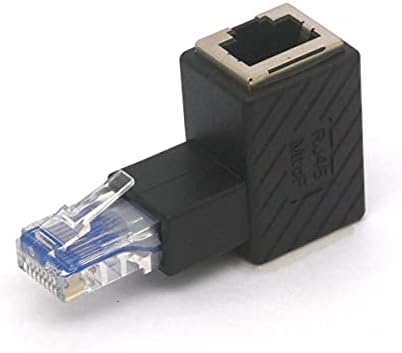 HTGuoji Angled RJ45 Ethernet Adapter, 90 Degree RJ45 8P8C Male to Female Cat5e Cat6 Network Patch Connector 2PCS (Up)