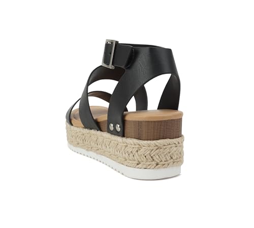 Image of Soda Bryce Espadrille Wedge Sandal with Open Toe Buckle and Ankle Strap