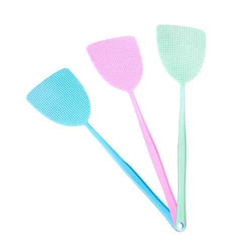 Matamoscas manual de plástico, matamoscas de mango largo para interiores y exteriores, 3 unidades