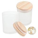 Healvian Portavelas para Tazas DIY de Vidrio Esmerilado Cubierta de Madera, 2 Piezas, Diámetro 5 Cm y Altura 6 Cm, Contenedor para Velas Aromáticas Decorativas Adecuado para Manualidades