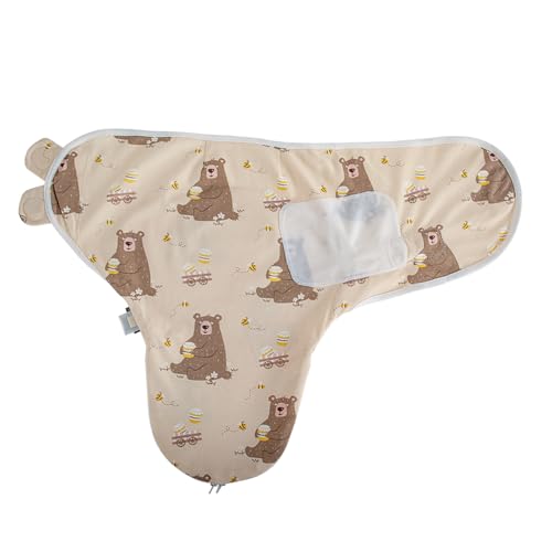Image of HOUSBAY Baby Swaddle Blanket Boy Girl Super Soft Material Newborn Adjustable Swaddles 2-Way Zipper Sleep Sack 1 Pack (Honey Bear, Medium /Large | 3-6 Months)