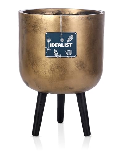 IDEALIST 26cm Large Indoor Plant Pot for Trees | Gold Metallic Reinforced Stone Planter with Legs | Flower Pot Cover D26 H43 cm, 16 litres