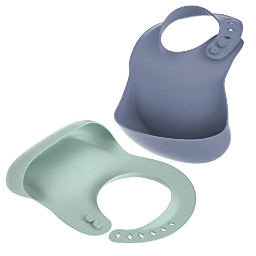 Image of Cuddle Campus Set of 2 Silicone Bibs for Babies,Adjustable Curved Neckline Design with Large Pocket Food Catcher
