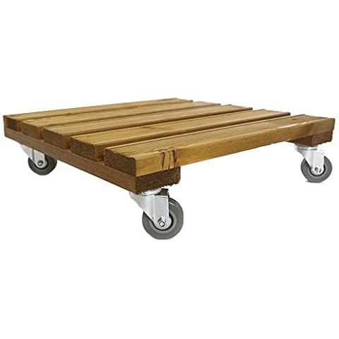 Heavy Duty Large Wooden Square Plant Pot Caddy - Pot Stand with Wheels 40cm x 40cm - Wood Flower Mover Trolley on Caster Cover