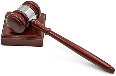 Wooden Gavel and Sound Block for Judge Lawyer Auction (Silver Band)