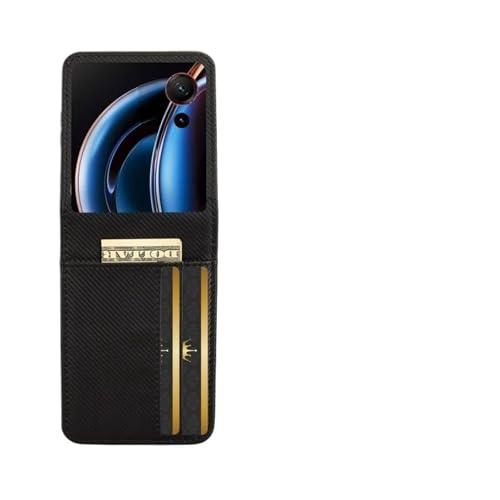 Housse Flip 3 5G anti-chute noire avec portefeuille en fibre de carbone