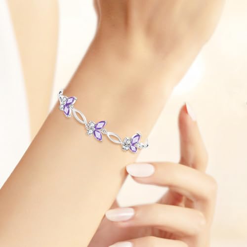 Image of Sterling Silver Butterfly Link Bracelet for Women,Adjustable Charming Dainty Jewelry,Ideal Gift for Mom,Wife and Her