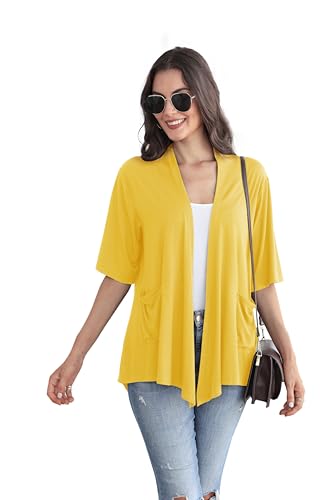 Image of ADANIKI Women 2026 Summer Lightweight Cardigan, Short Sleeve Open Front Casual Trendy Womens Kimono Cover Up with Pocket
