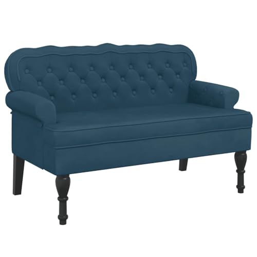 vidaXL Banc avec Dossier, Canapé avec Accoudoir, Banquette avec Pieds en Bois, Siège de Salon Salle de Séjour, Moderne, Bleu Velours