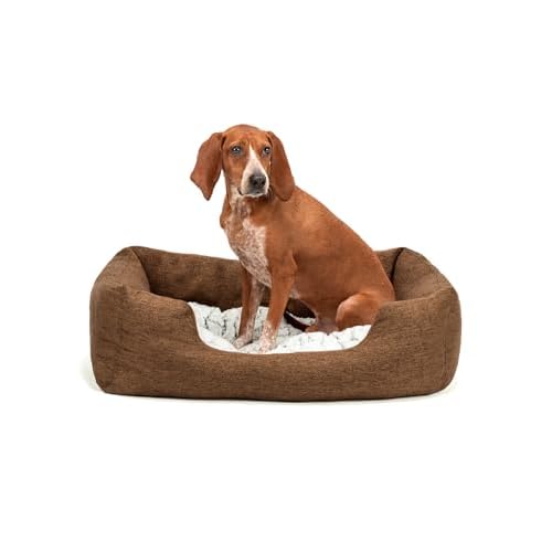 dibea Hundebett Hundekissen Hundekörbchen mit Wendekissen meliert (M) 80x60 cm Braun