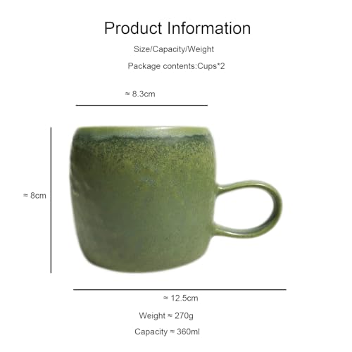 Set de 2 mugs de cerámica medianos 12 oz apilables verde miniatura 2