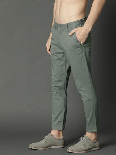 Image of Men's Slim Fit Cotton Blend Trousers - Stretchable Casual & Office Wear