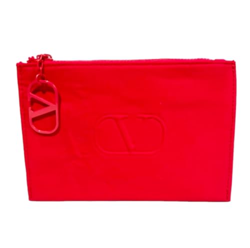 Valentino Bolsa de presente vermelha pequena plana para maquiagem (17 C x 14 A) - 9755