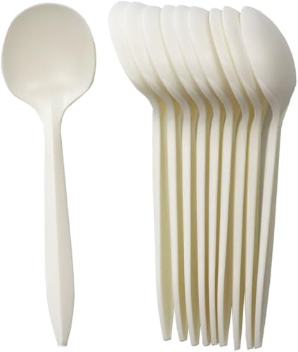 GreenWorks Disposable Plant Starch Soup Spoons,1000 ct Cornstarch Bio-based Cutlery Utensil Soup Spoon