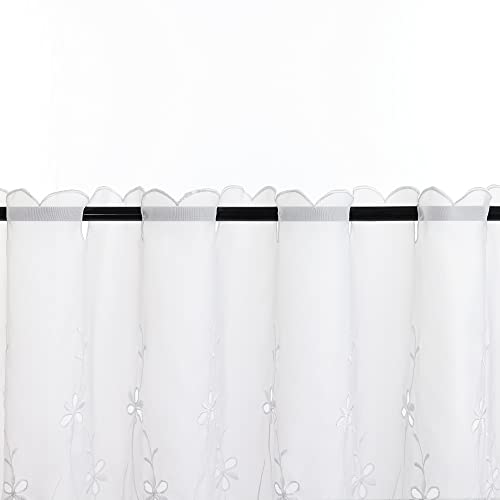 Cortina de voile para cocina Delien blanca, visillo rústico moderno de rama con cordón, 120x45 3