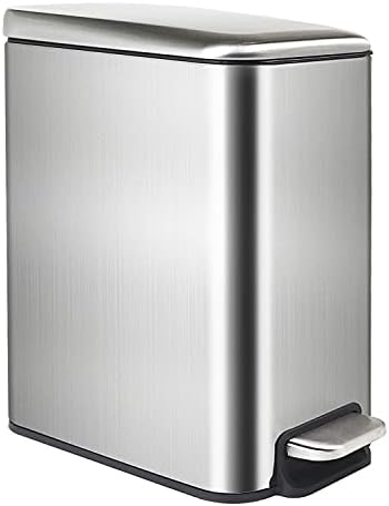 TMTECH Stainless Steel Bathroom Trash Can with Lid Soft-Close and Inner Wastebasket, Rectangular Slim Small Trash Can for Bedroom Kitchen Office, Anti-Fingerprint Brushed, 5L1.3Gal, Silver, (TM)