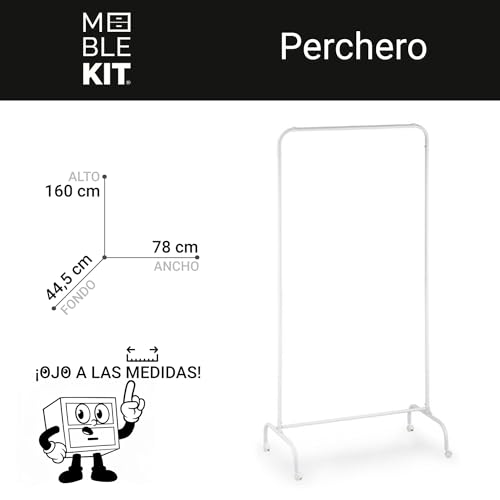 INDE MOBLEKIT | Perchero con Ruedas Blanco 78x44.5x160 cm, Colgador de Ropa de Pie Metálico para Entrada Recibidor, Dormitorio o Oficina, Estilo Minimalista y Funcional - imagen 2
