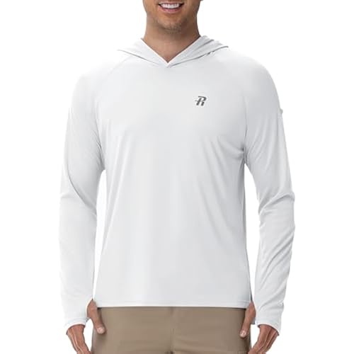 Runhit UPF 50+ Fishing Shirts for Men, Long Sleeve Sun Protection Lightweight Hoodie, UV Hiking Running Rash Guard