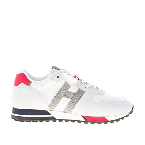 Migliori Scarpe Hogan da 200 a 300 euro Hogan Uomo H383 Sneaker in camoscio e Tessuto Tecnico Bianco più Ghiaccio e Rosso Color Bianco Size 39 EU (UK 5.5)