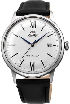 Orient「Bambino Version 6」自動巻き/手巻きドレスウォッチ, ホワイト, レザーストラップ。