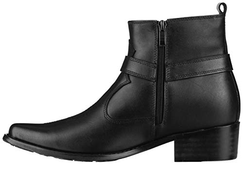 CALTO Men's Invisible Height Increasing Elevator Shoes - Black Premium Leather Cowboy Zipper Boots - 3.3 Inches Taller - T8112 - Size 10 D(M) US3