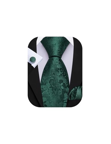 Image of Barry.Wang Flower Ties for Men Silk Woven Floral Tie Sets Necktie Handkerchief Cufflinks Wedding Party