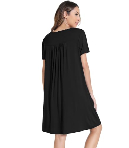Image of NACHILA Women's Nightgowns Short Sleeve Sleepshirts Cooling Nightshirts Soft Sleepdress, Viscose Made from Bamboo