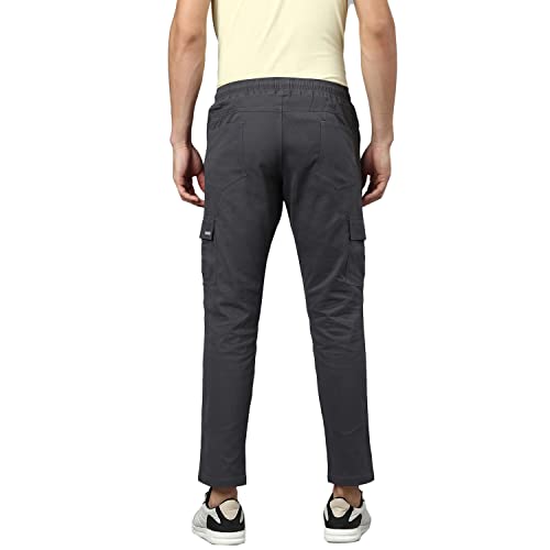 Image of Hubberholme Men's Regular Fit Cotton Trousers, Ankle Length Elastic & Drawstring Waist Cargo Chinos
