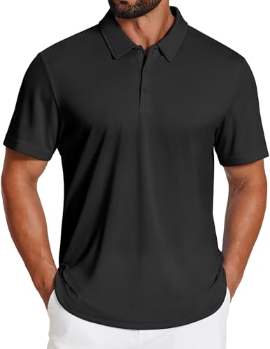 COOFANDY Men's Polo Shirts Short Sleeve Golf Shirts Lightweight Casual Work Polo Shirts Black