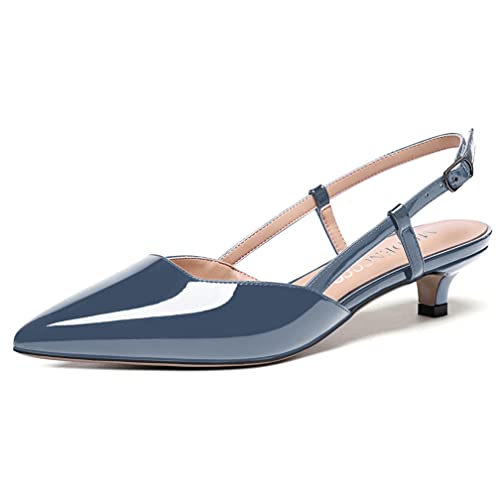MODENCOCO Women's Patent Leather Ankle Strap Slingback Pointed Toe Kitten Low Heel Pumps Business Office Work Dress Shoes 1.5 Inch2