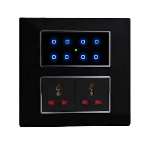 Image of Smarteefi Touch 8 Port Modular WiFi Smart Switch Board, 6 Smart Switch, 2 Smart Plug, Compatible with Alexa & Google Home, Black (Size: 8M-Square (154mmx160mmx40mm))