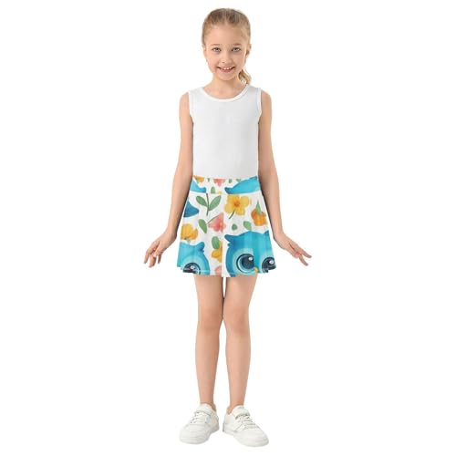 Cute Comfy Athletic Shorts Girls Skorts Tennis Skirts Toddler Cheer Skirt Cute Blue Owls Flowers White 4t3