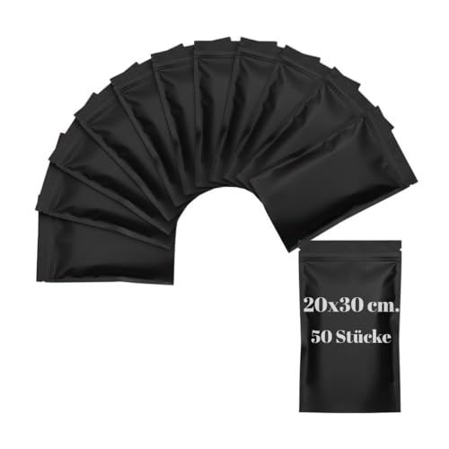 Bri & Per Mylar Beutel 20x30cm 50 Stück Geruchsdichte Beutel mit Druckverschluss Matte Schwarze Mylar Bags Wasserdicht & Wiederverwendbar