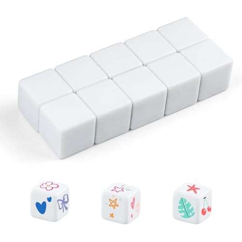 QUTHZZHY Cubos blancos en blanco, seis dados vacíos redondeados, 25 mm, dados en blanco de 6 lados, para pintar, dados para juegos de mesa, manualidades, diversión para fiestas (25 mm, 10 unidades)
