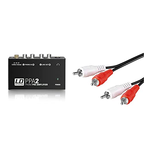 LD Systems PPA2 Préamplificateur Phono avec Correction RIAA pour Platine & Goobay 50028 Câble de Connexion Stéréo 2 x Cinch, 1.5m Longueur de Câble
