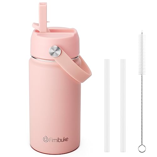 Fimibuke Botella de agua aislada para niños, 14 onzas, sin BPA, de acero inoxidable 18/8, a prueba de fugas, con pajilla, para la escuela 013-2